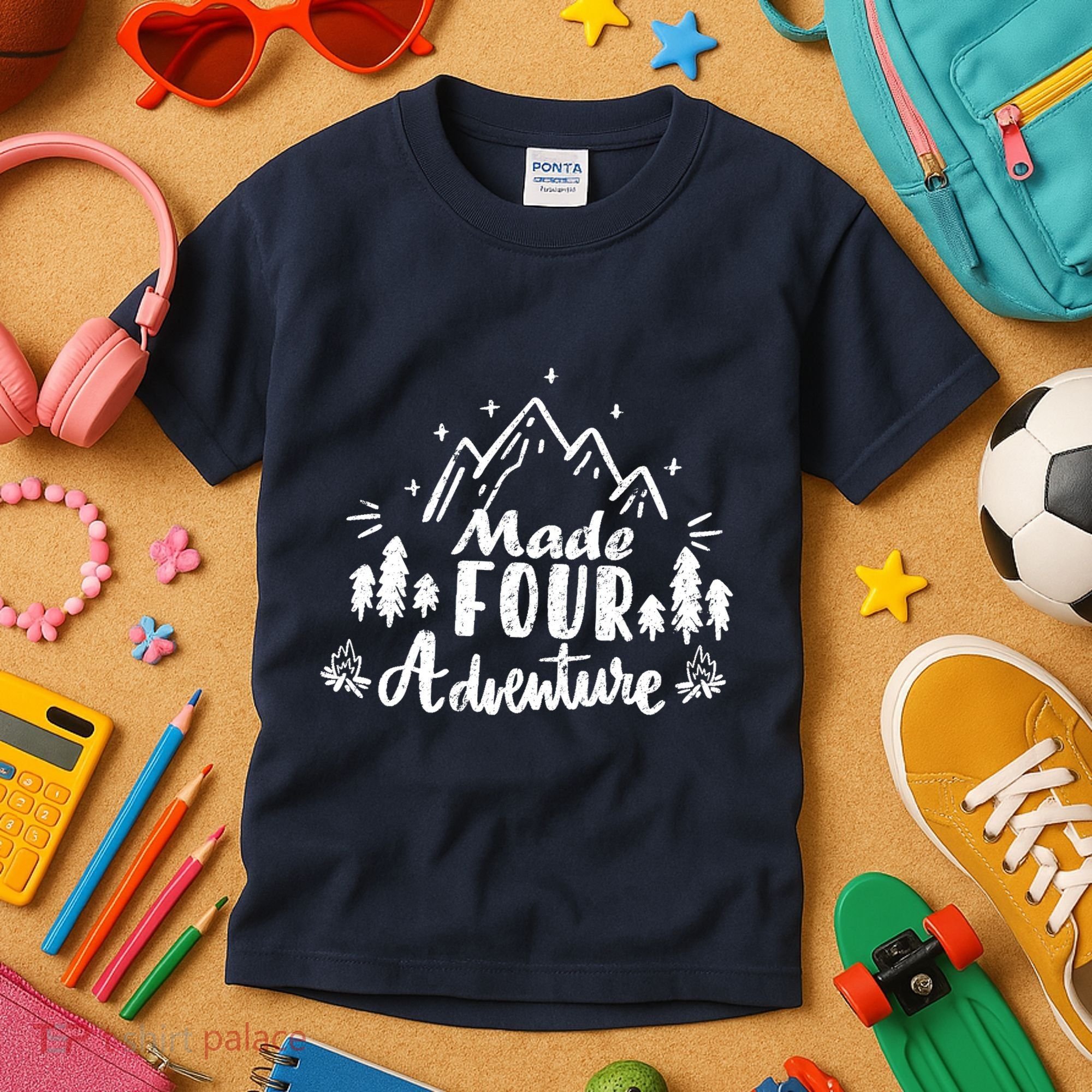 Made Four Adventure 4th Birthday Party Camping Theme Kids T-Shirt