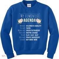 My Feminist Agenda Cool Feminist Feminism Gift Kids Sweatshirt thumb 0