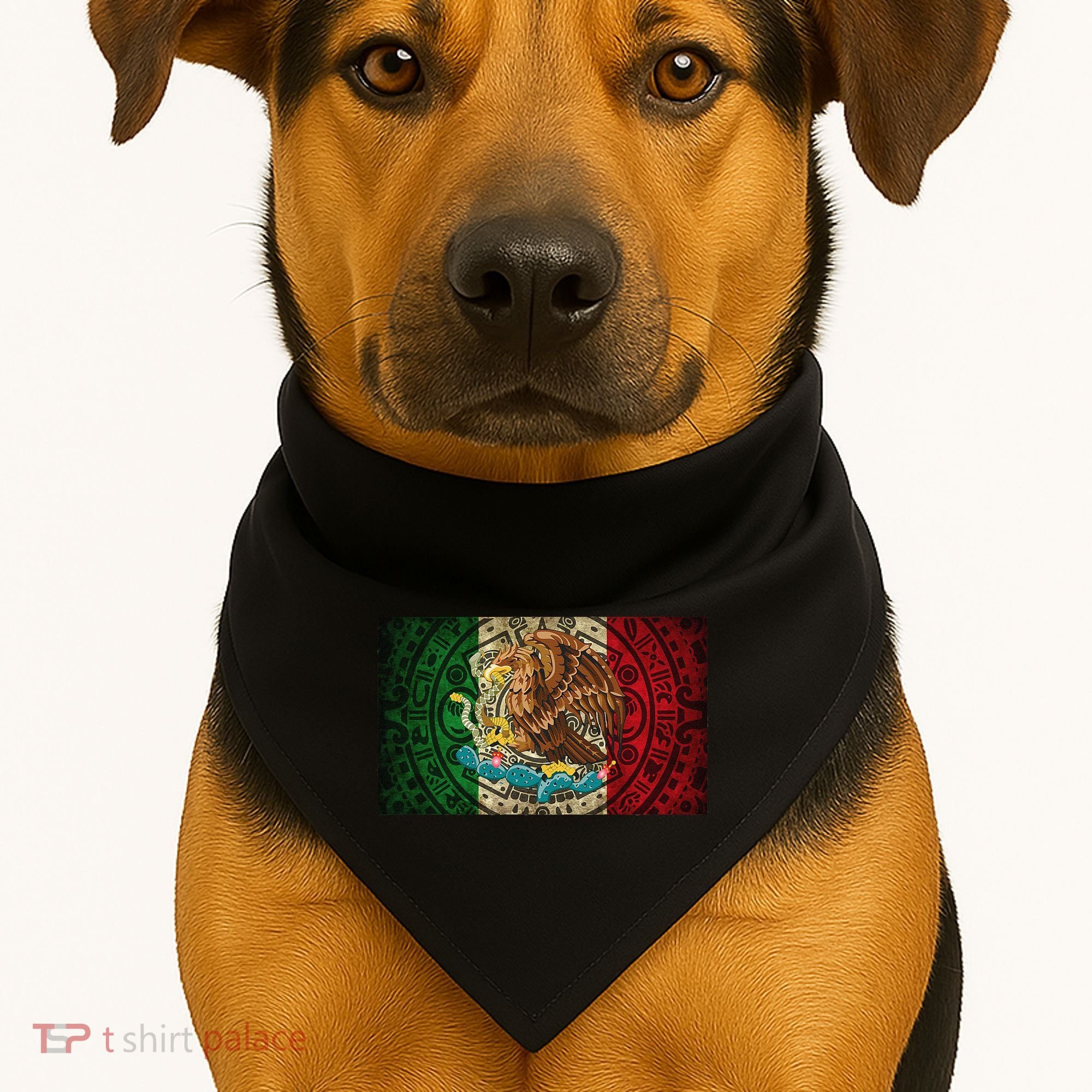 Mexican Flag Aztec Calendar Mexico USA-Made Doggie Bandana