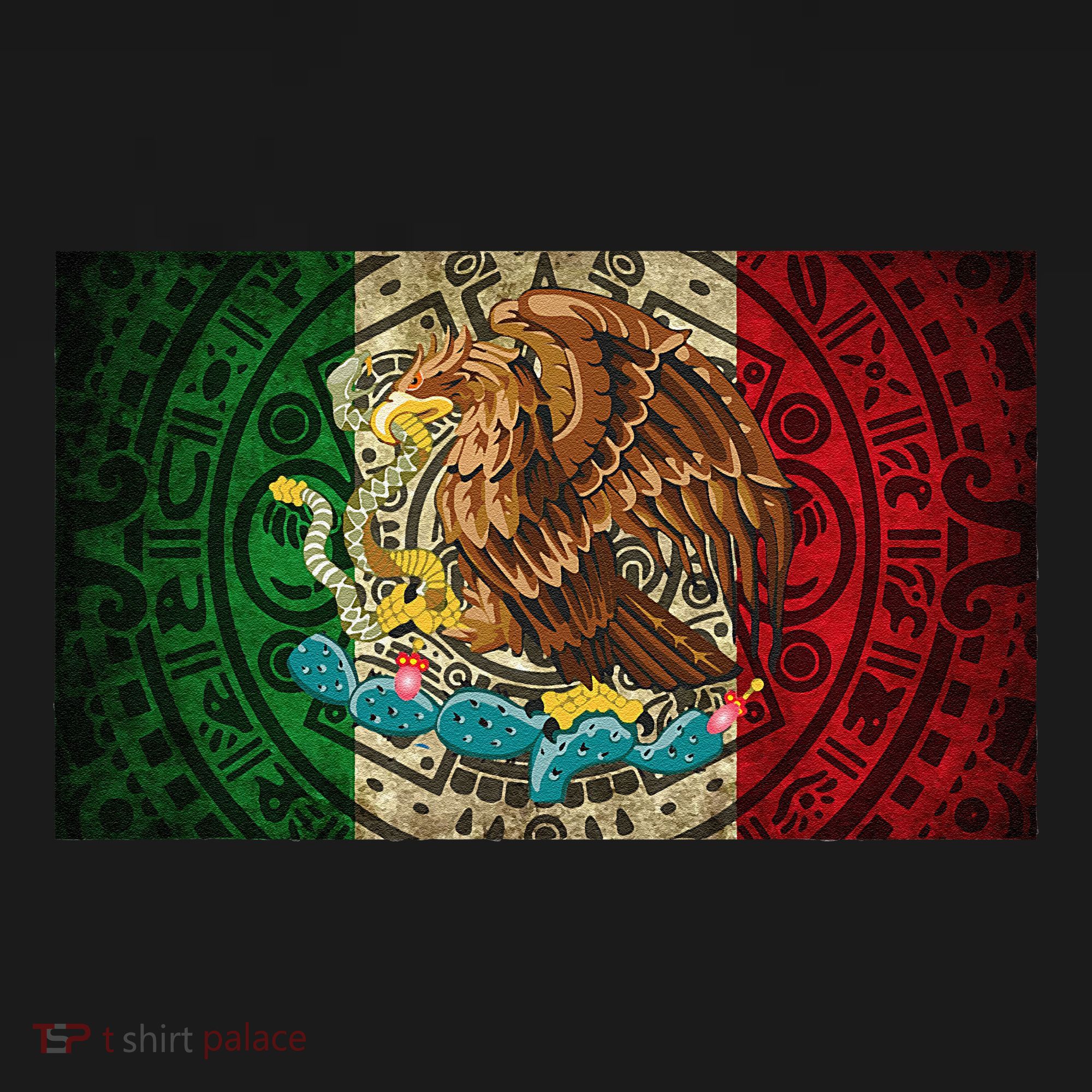 Mexican Flag Aztec Calendar Mexico USA-Made Doggie Bandana