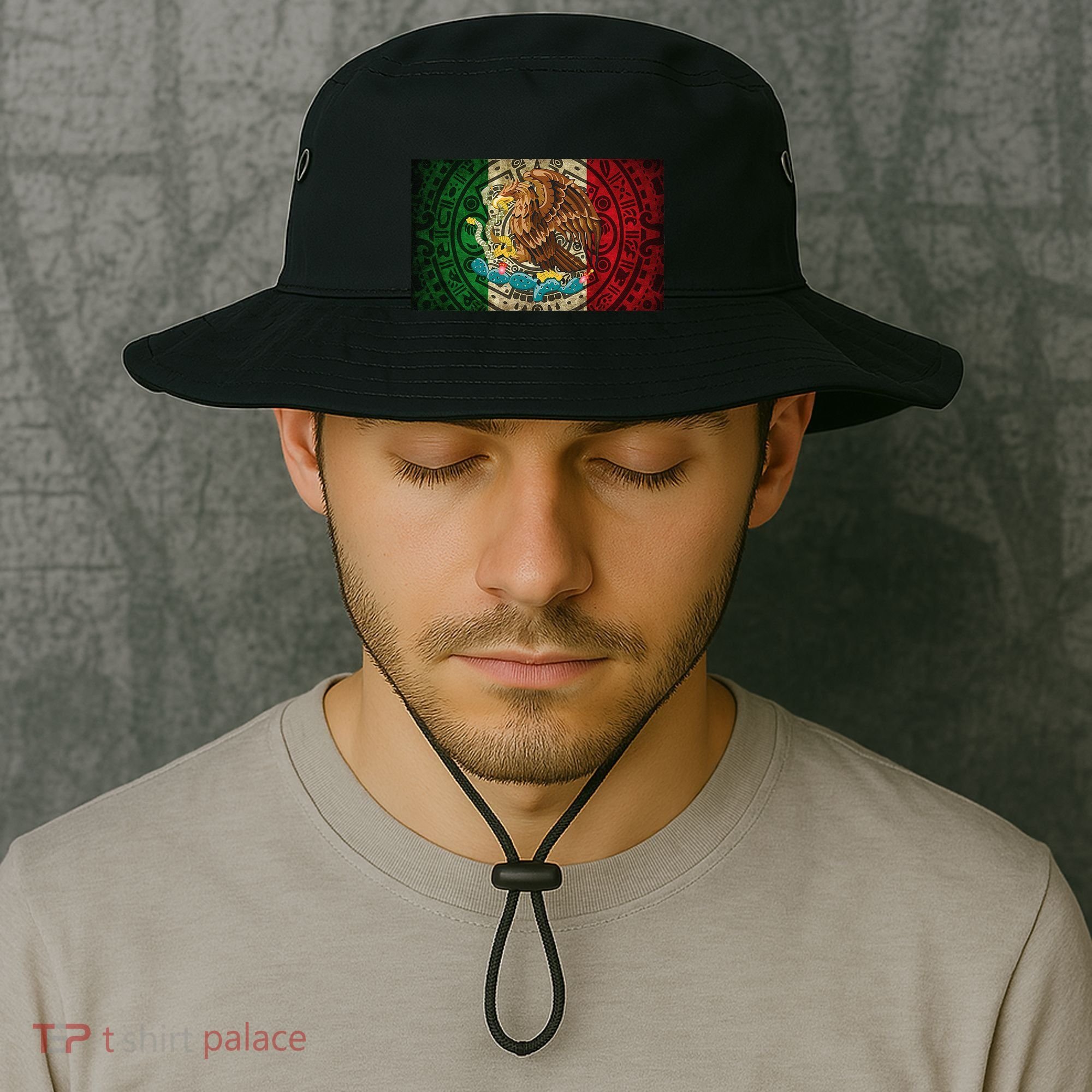 Mexican Flag Aztec Calendar Mexico Bucket Hat