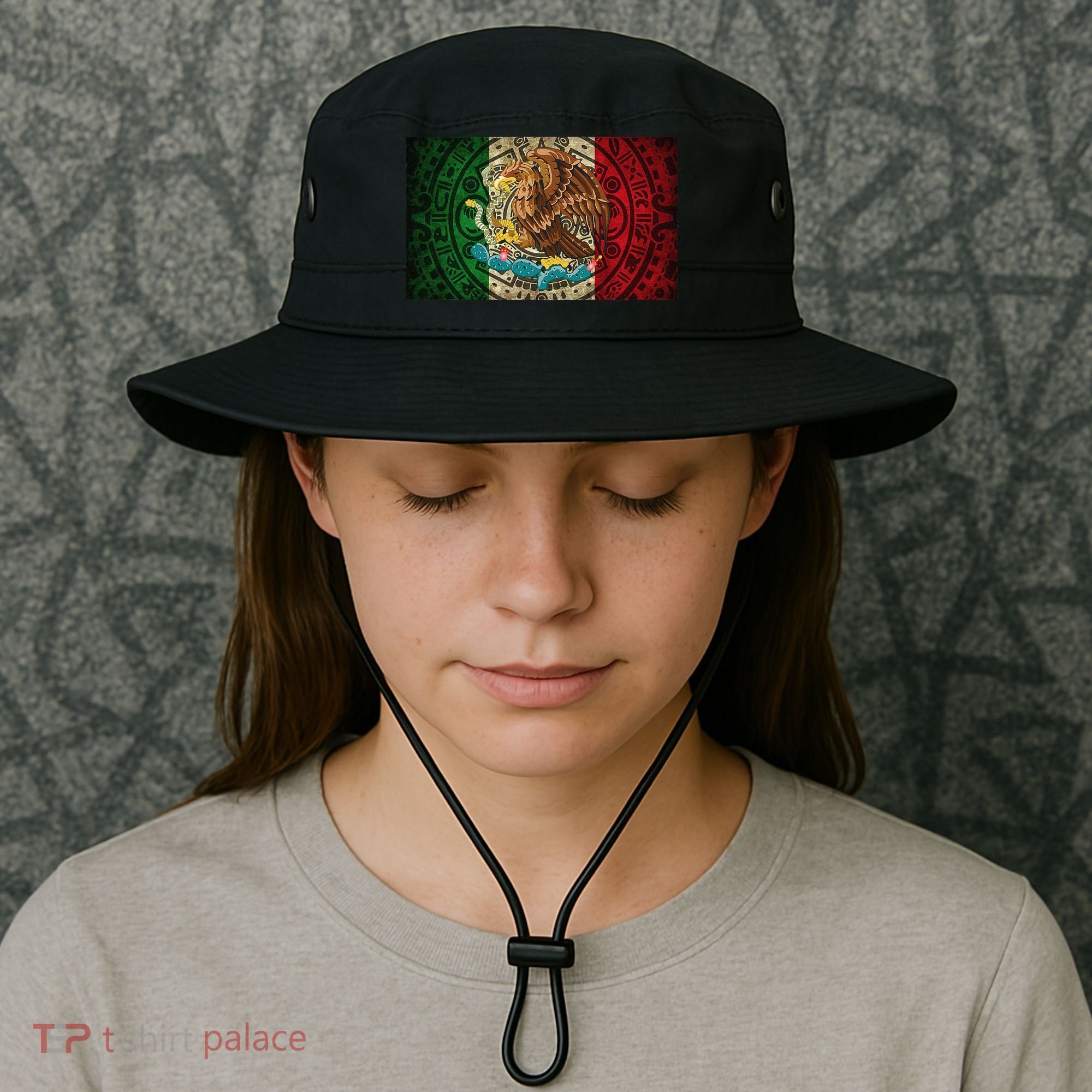 Mexican Flag Aztec Calendar Mexico Bucket Hat