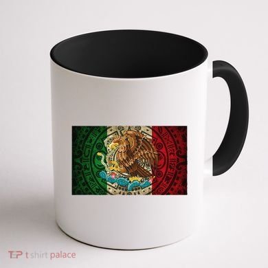 Mexican Flag Aztec Calendar Mexico Coffee Mug back