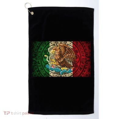Mexican Flag Aztec Calendar Mexico Golf Towel