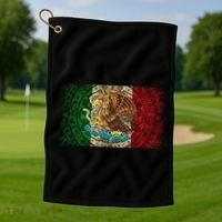 Mexican Flag Aztec Calendar Mexico Golf Towel thumb 1