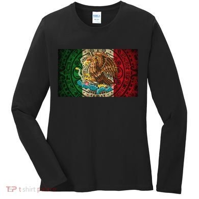 Mexican Flag Aztec Calendar Mexico Women's Long Sleeve Shirt