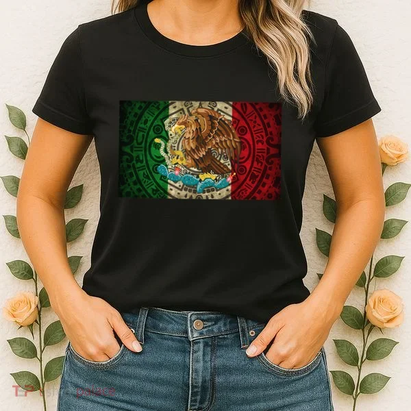 Mexican Flag Aztec Calendar Mexico Women's T-Shirt