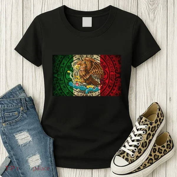 Mexican Flag Aztec Calendar Mexico Women's T-Shirt
