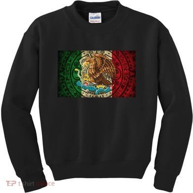 Mexican Flag Aztec Calendar Mexico Kids Sweatshirt