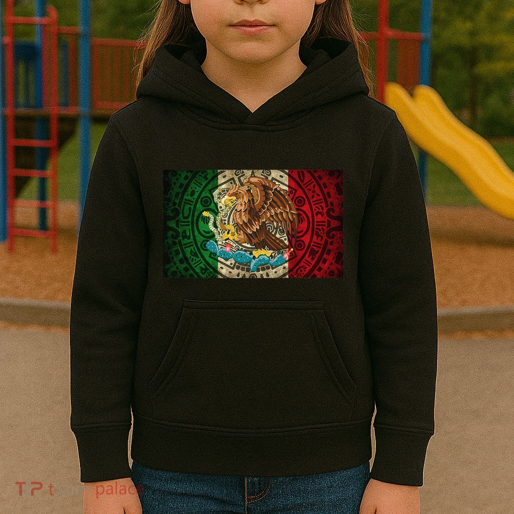 Mexican Flag Aztec Calendar Mexico Kids Hoodie