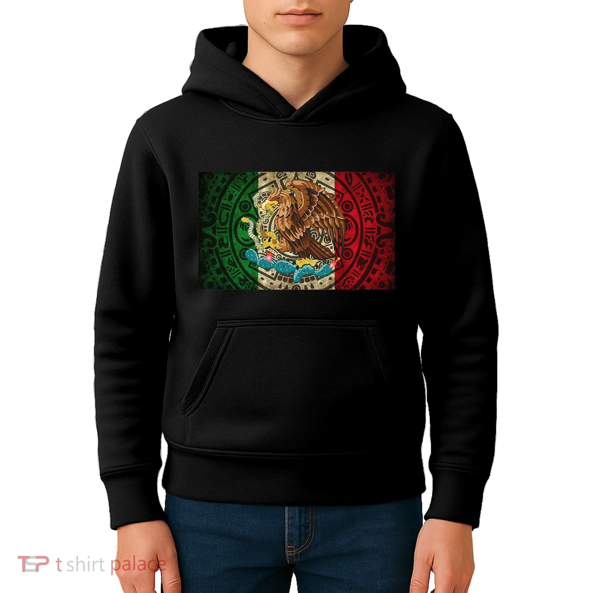 Mexican Flag Aztec Calendar Mexico Kids Hoodie