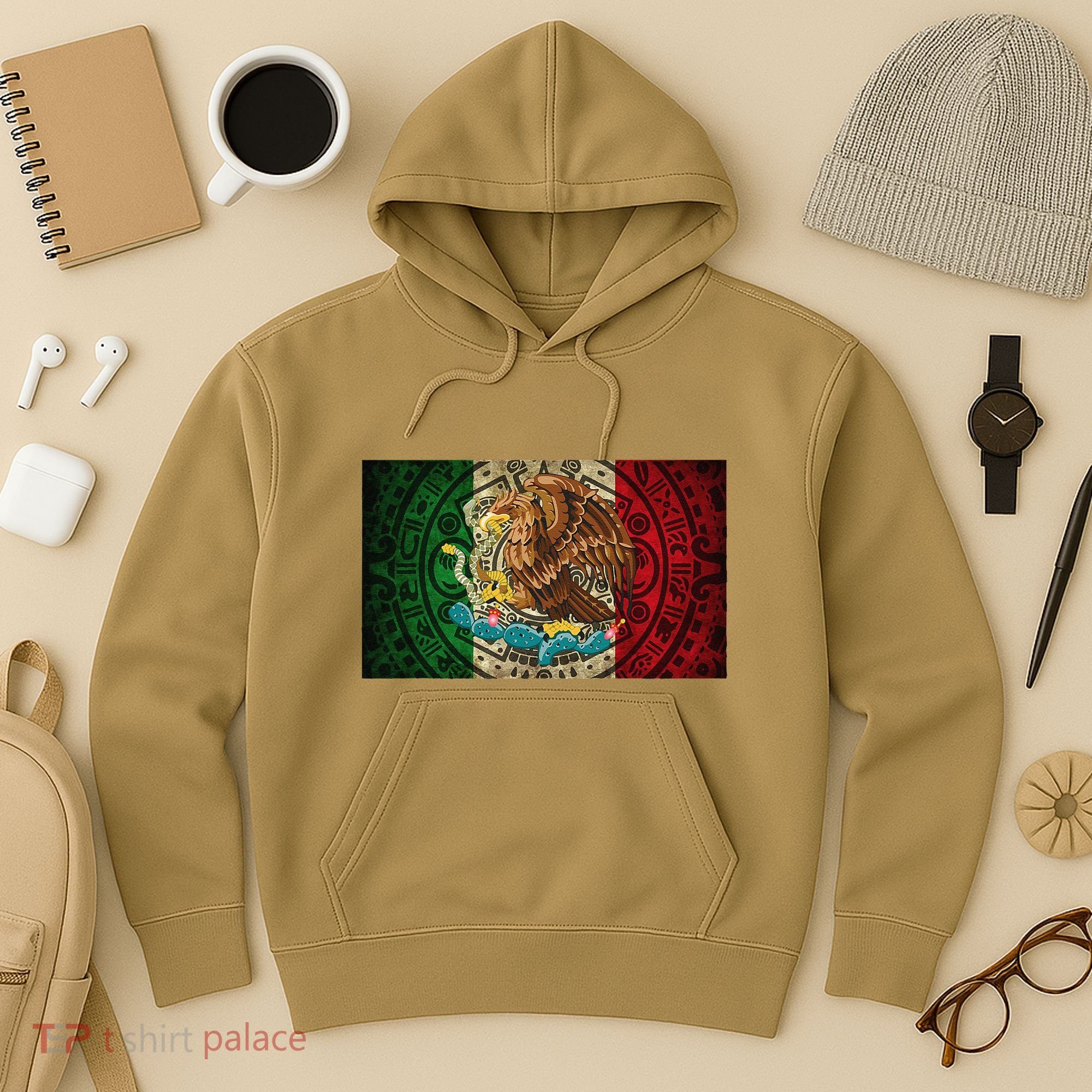 Mexican Flag Aztec Calendar Mexico Hoodie