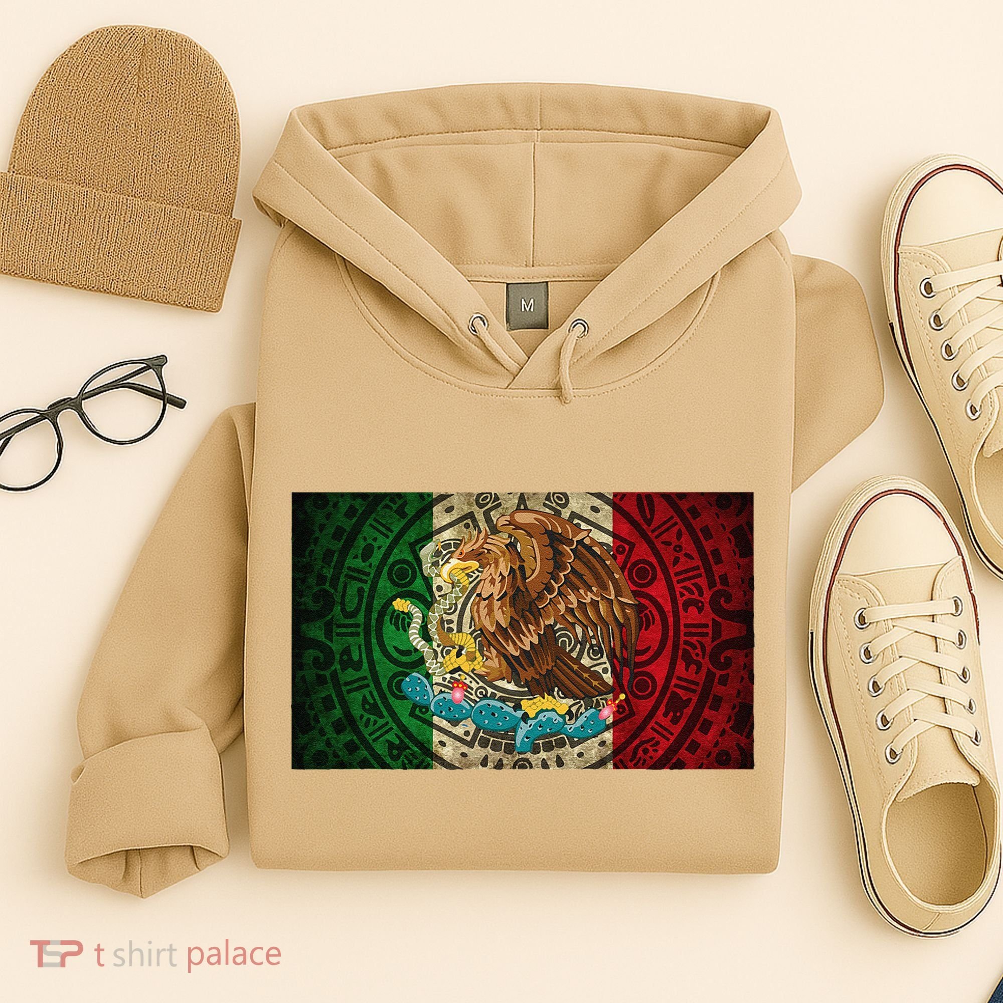Mexican Flag Aztec Calendar Mexico Hoodie