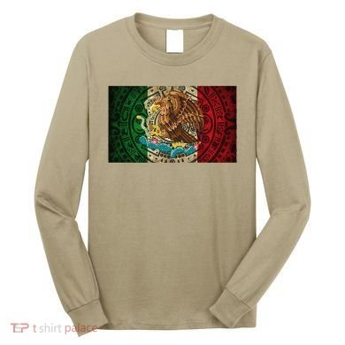 Mexican Flag Aztec Calendar Mexico Long Sleeve Shirt