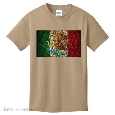 Mexican Flag Aztec Calendar Mexico Kids T-Shirt