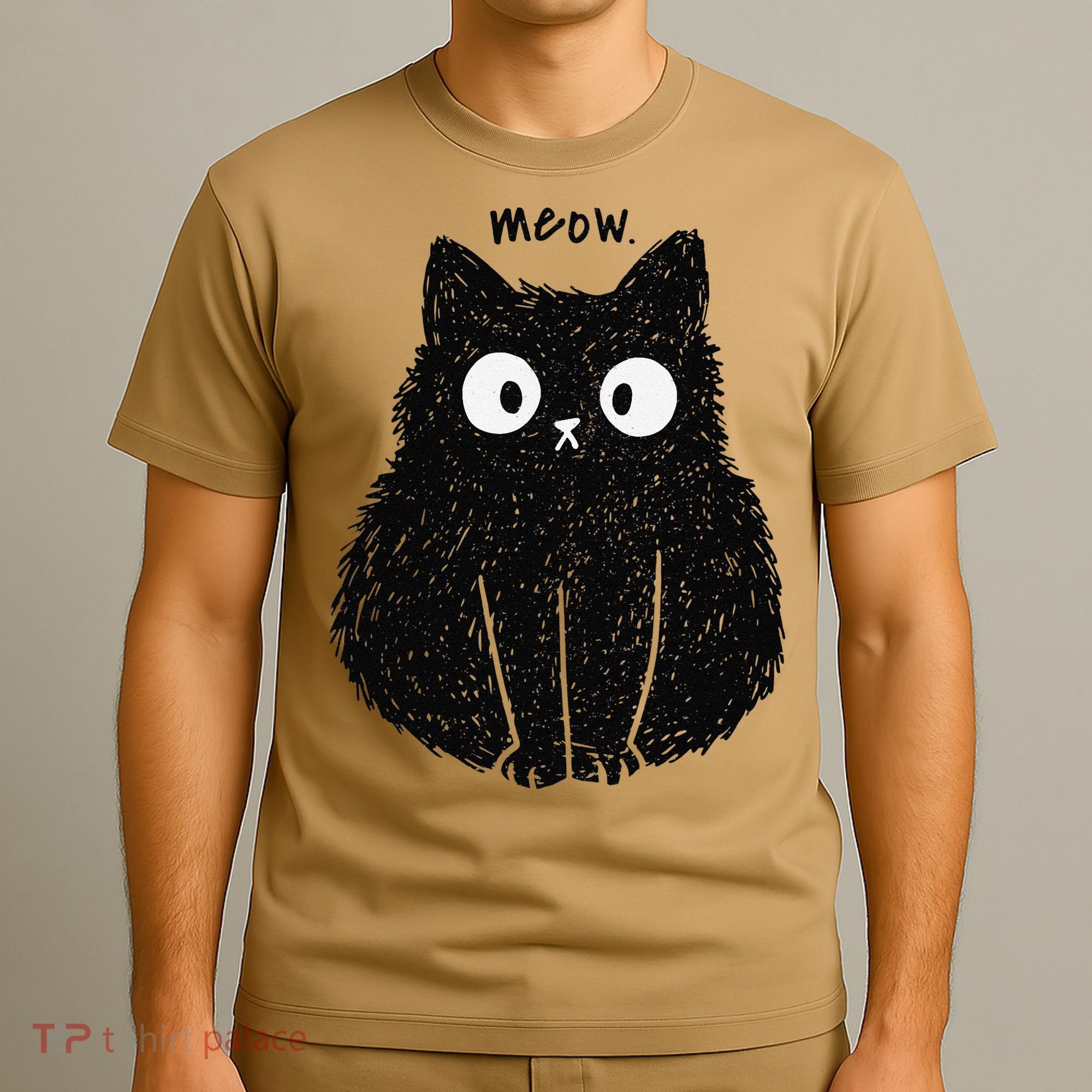 Meow Fluffy Black Cat – Vintage Funny Cute Cat T-Shirt