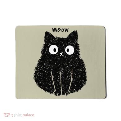Meow Fluffy Black Cat – Vintage Funny Cute Cat Mousepad