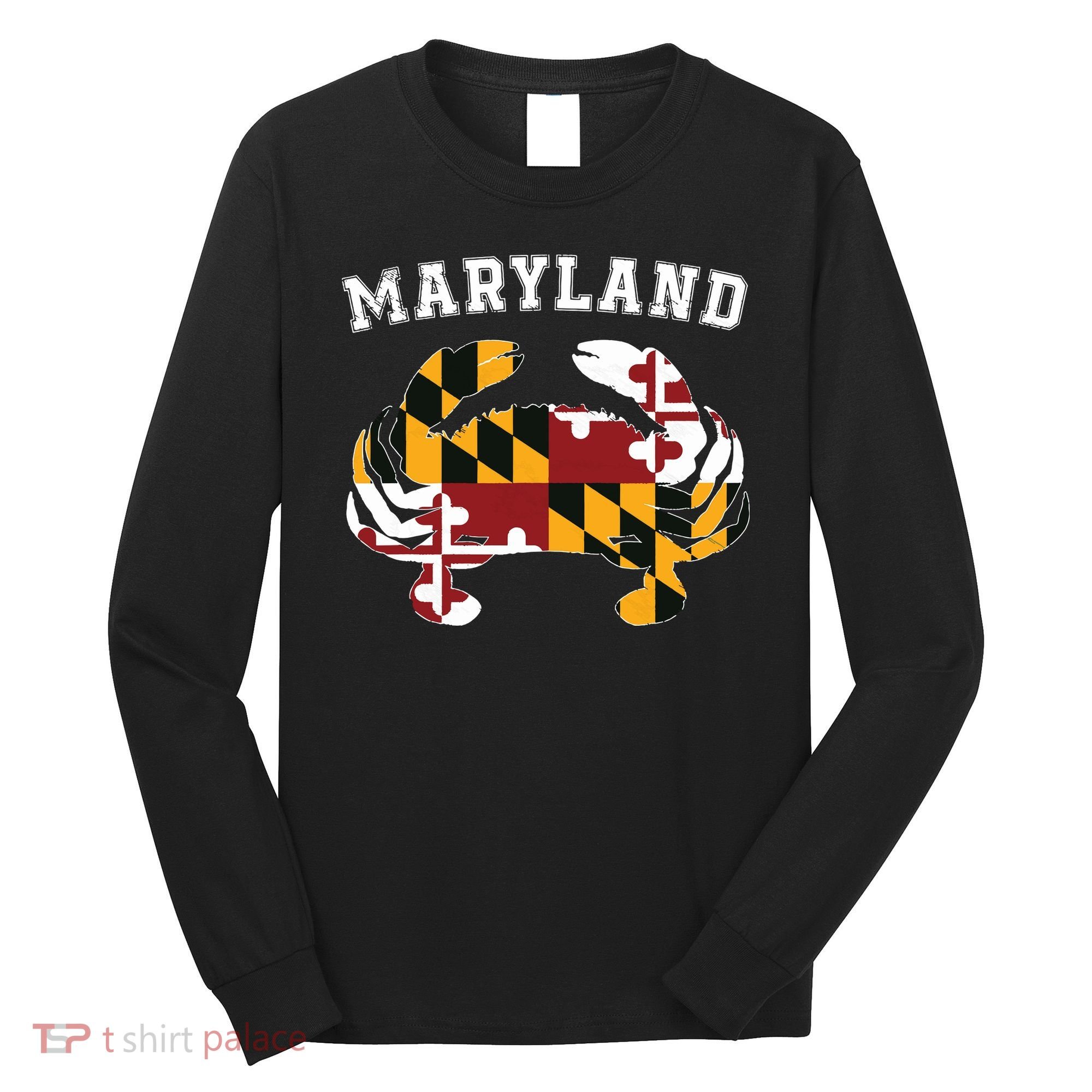 Maryland Flag Blue Crab T State Pride Retro Long Sleeve Shirt