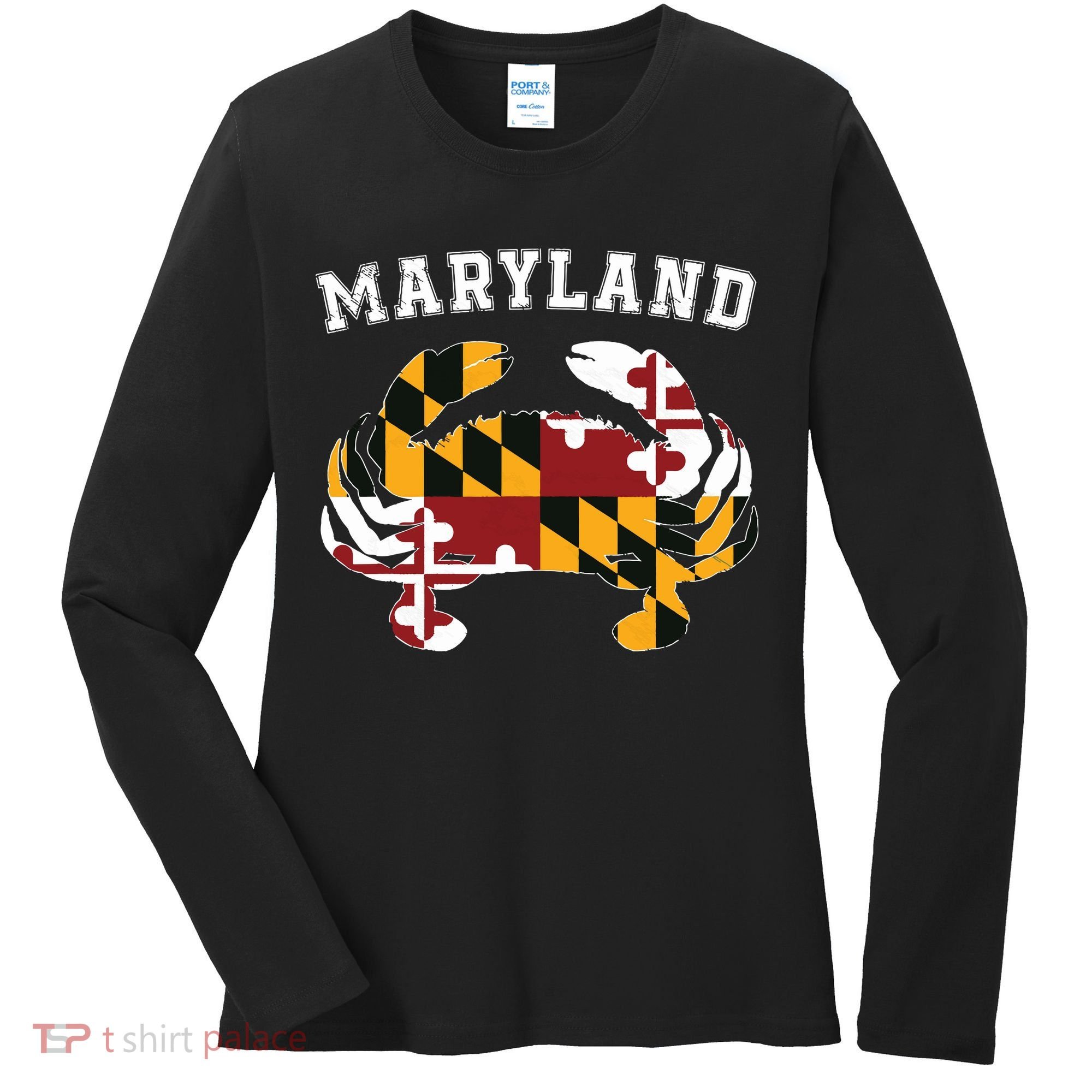 Maryland Flag Blue Crab T State Pride Retro Women's Long Sleeve Shirt
