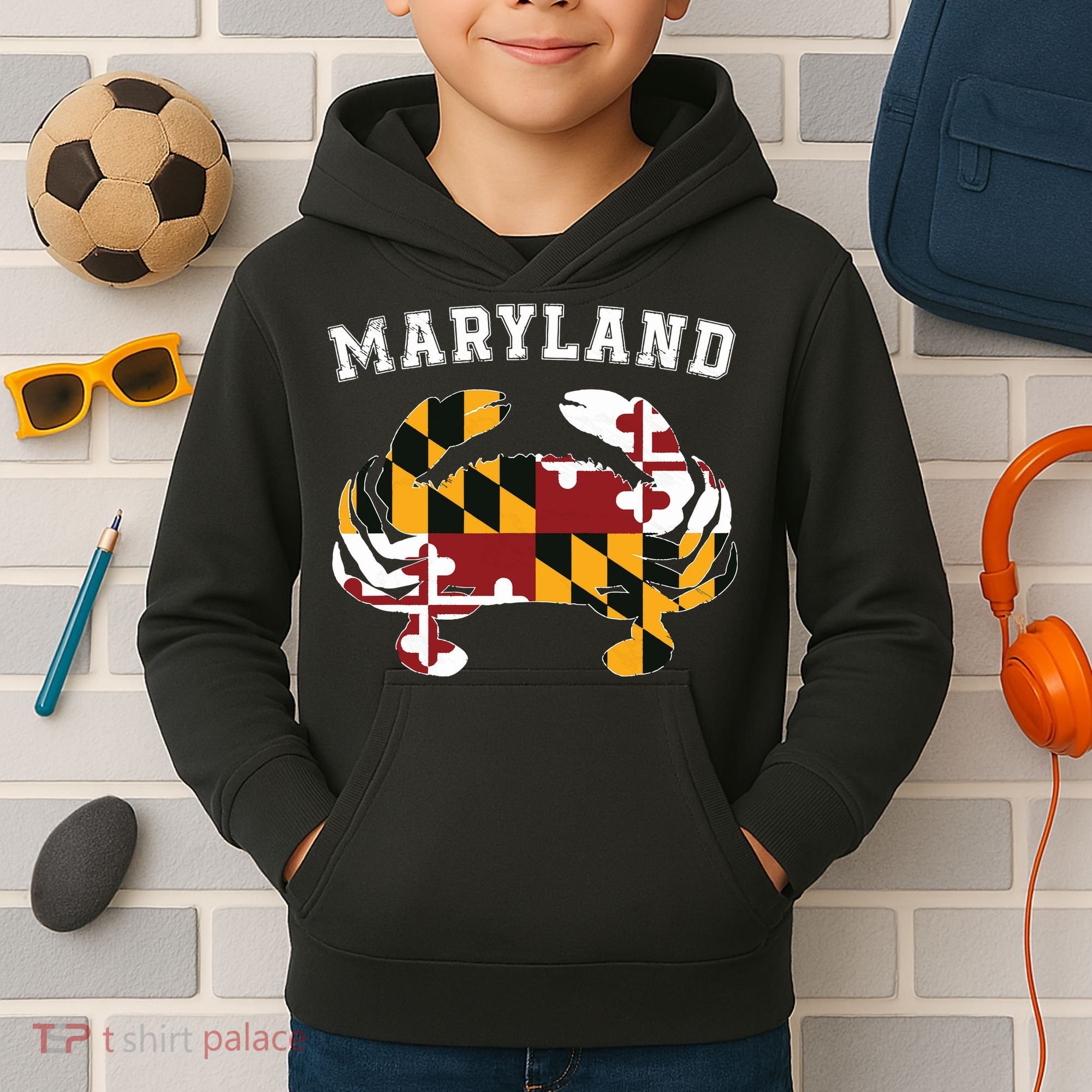 Maryland Flag Blue Crab T State Pride Retro Kids Hoodie