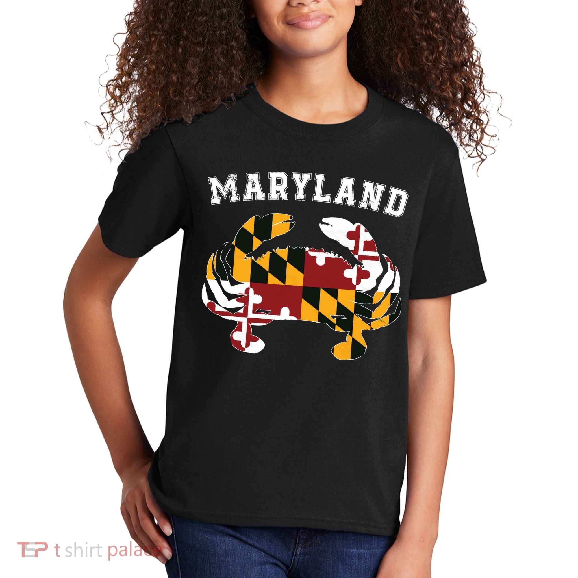 Maryland Flag Blue Crab T State Pride Retro Kids T-Shirt