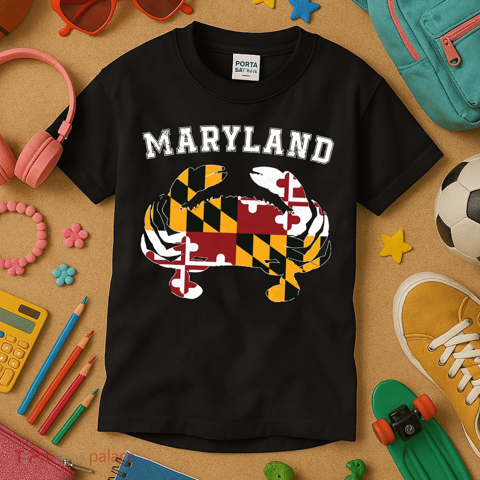 Maryland Flag Blue Crab T State Pride Retro Kids T-Shirt