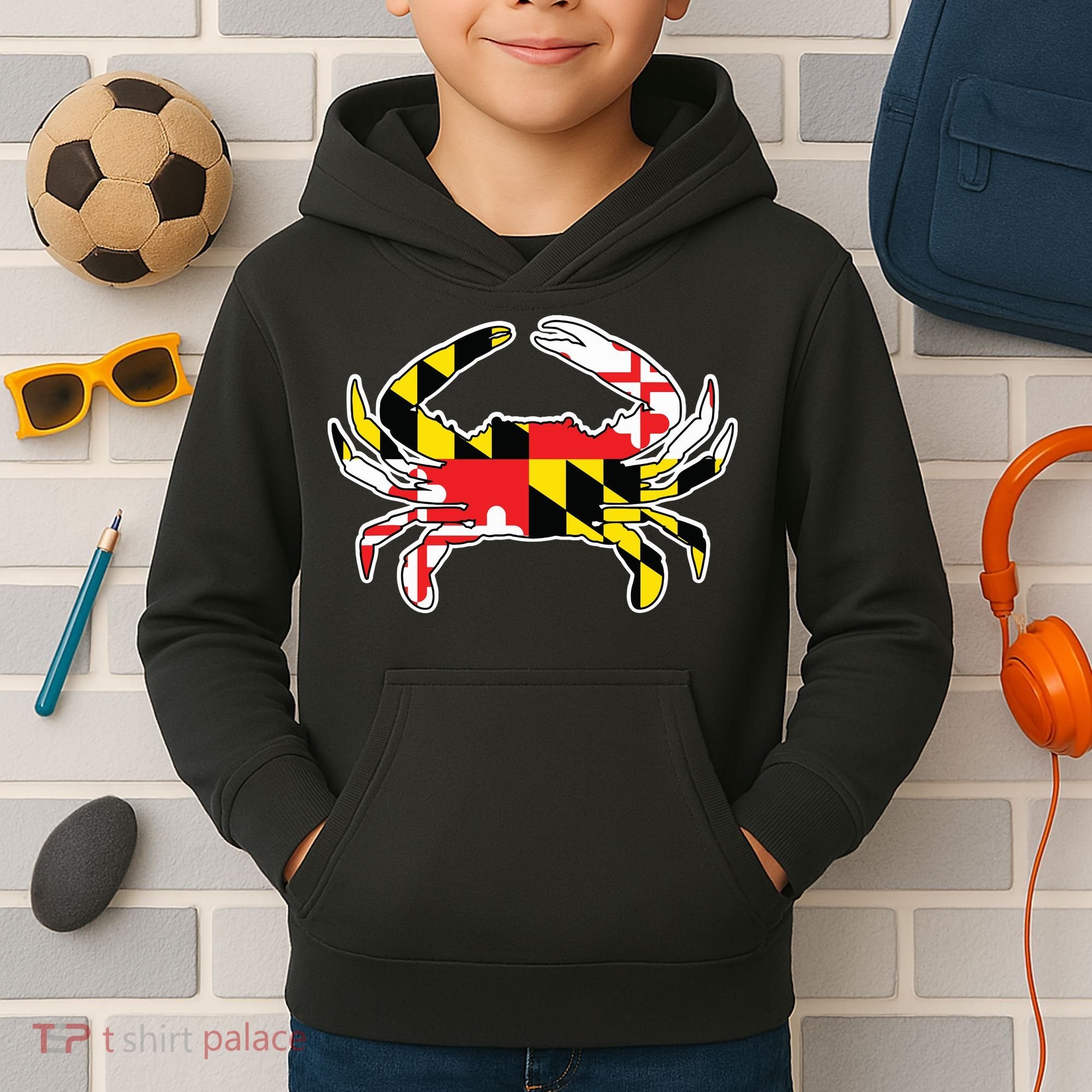 Maryland Flag Blue Crab Gift Kids Hoodie