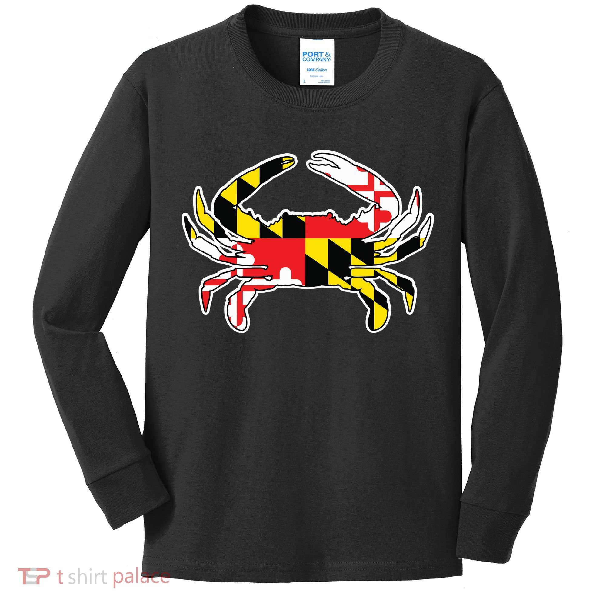 Maryland Flag Blue Crab Gift Kids Long Sleeve Shirt