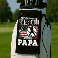 Mens Favorite Baseball Player Calls Me Papa US Flag Father_s Golf Towel thumb 2