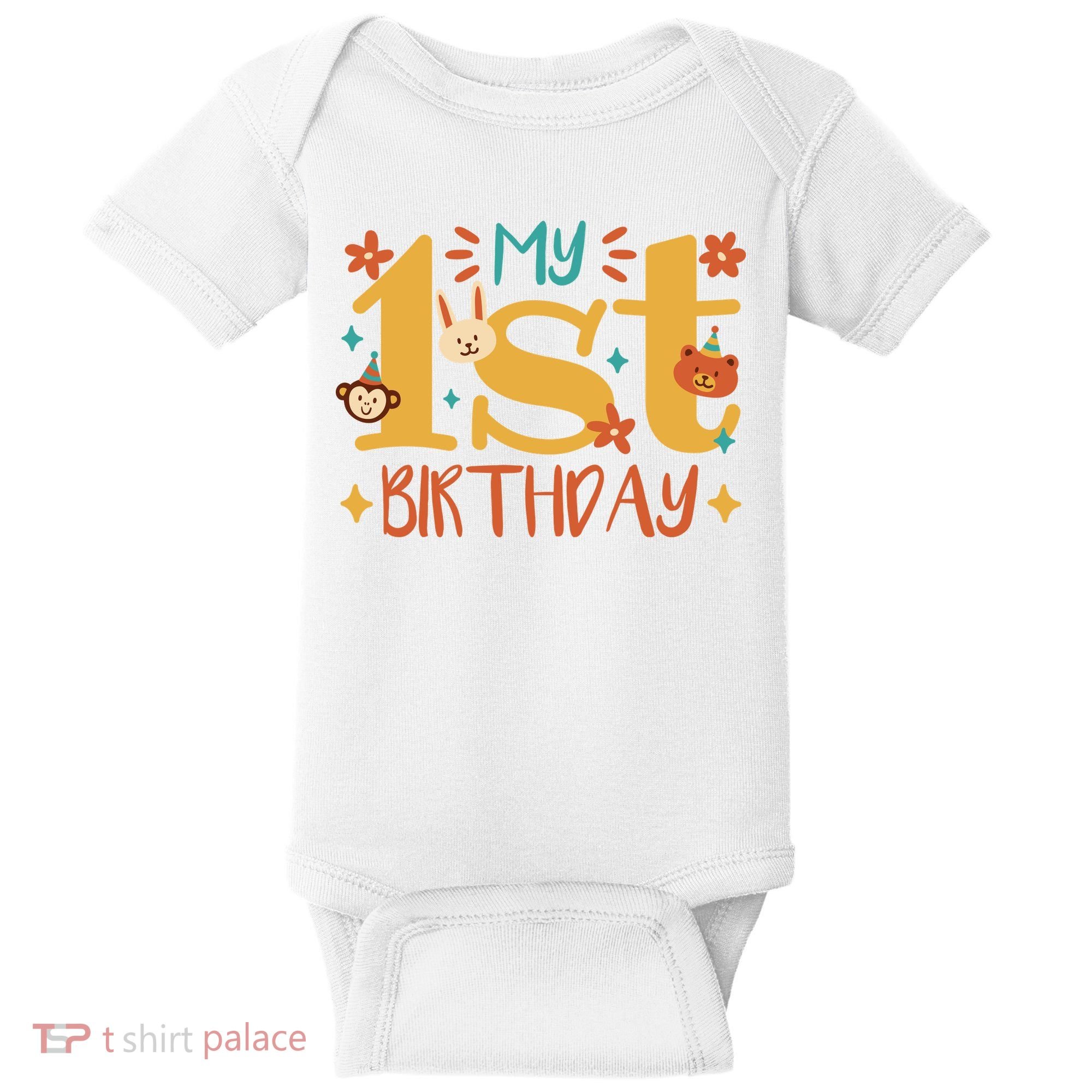 My First Birthday Animal Baby Bodysuit
