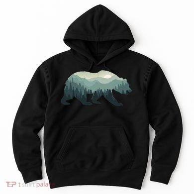 Misty Forest Bear Silhouette Wildlife Nature Lover Hoodie