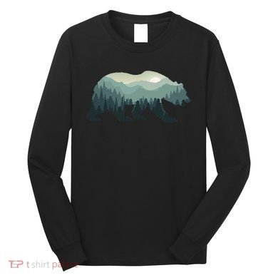 Misty Forest Bear Silhouette Wildlife Nature Lover Long Sleeve Shirt