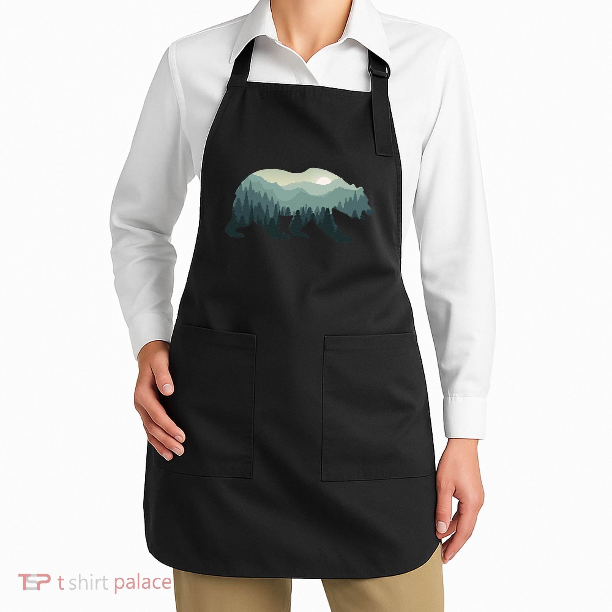 Misty Forest Bear Silhouette Wildlife Nature Lover Apron