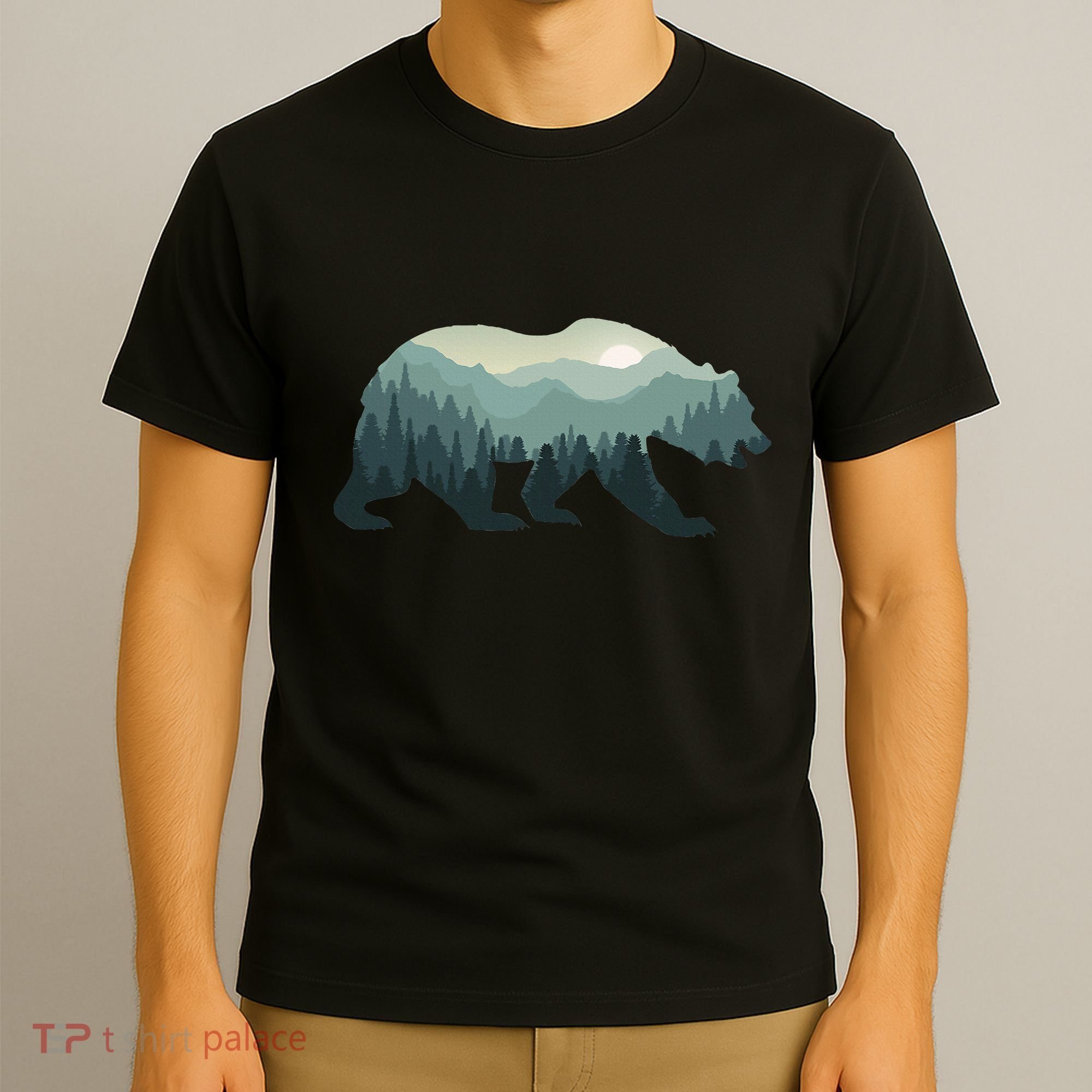 Misty Forest Bear Silhouette Wildlife Nature Lover T-Shirt