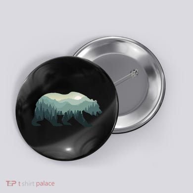 Misty Forest Bear Silhouette Wildlife Nature Lover Button