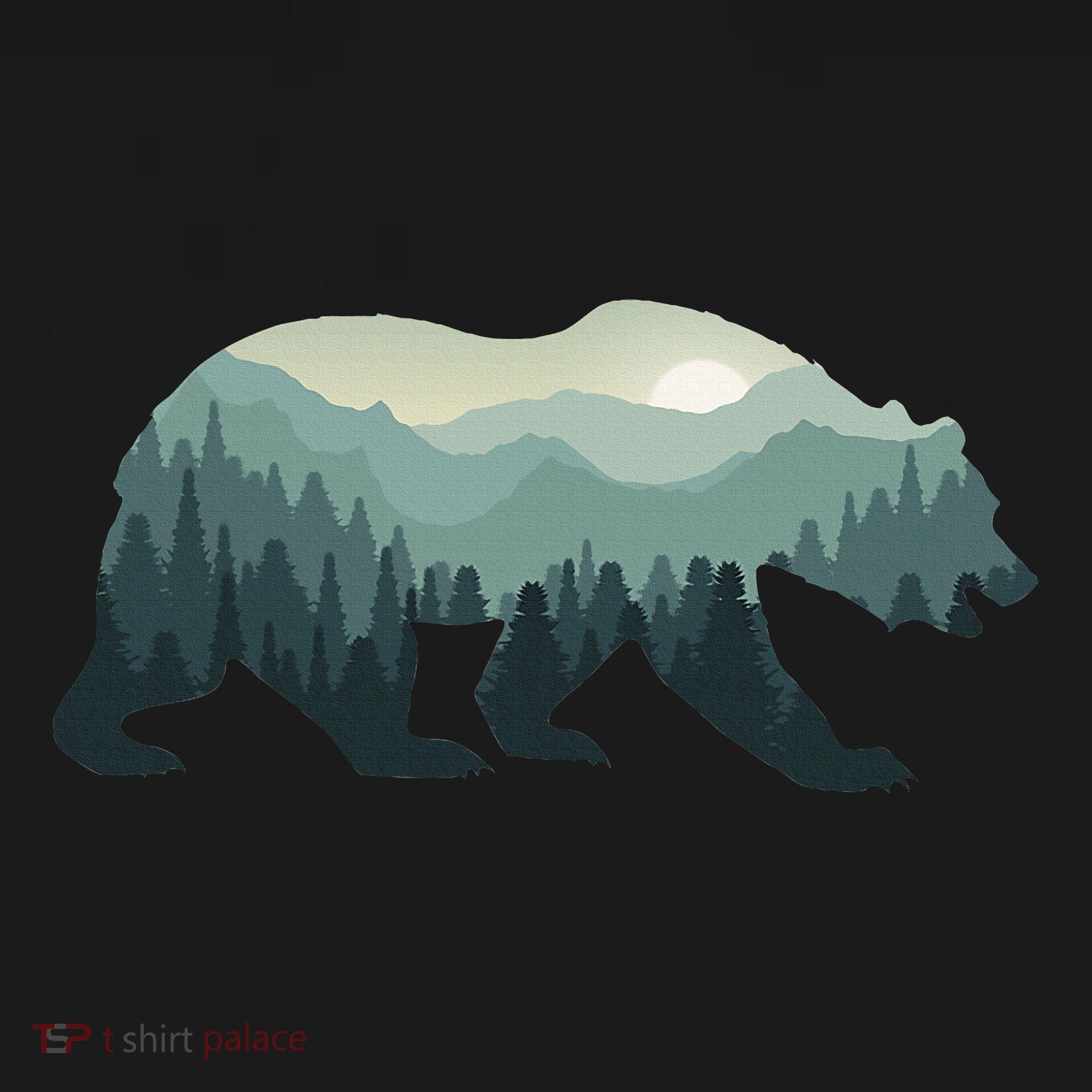 Misty Forest Bear Silhouette Wildlife Nature Lover Bucket Hat