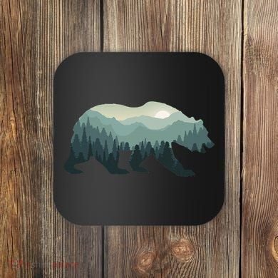 Misty Forest Bear Silhouette Wildlife Nature Lover Coaster