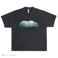Misty Forest Bear Silhouette Wildlife Nature Lover Urban Oversized Heavyweight T-Shirt thumb 0