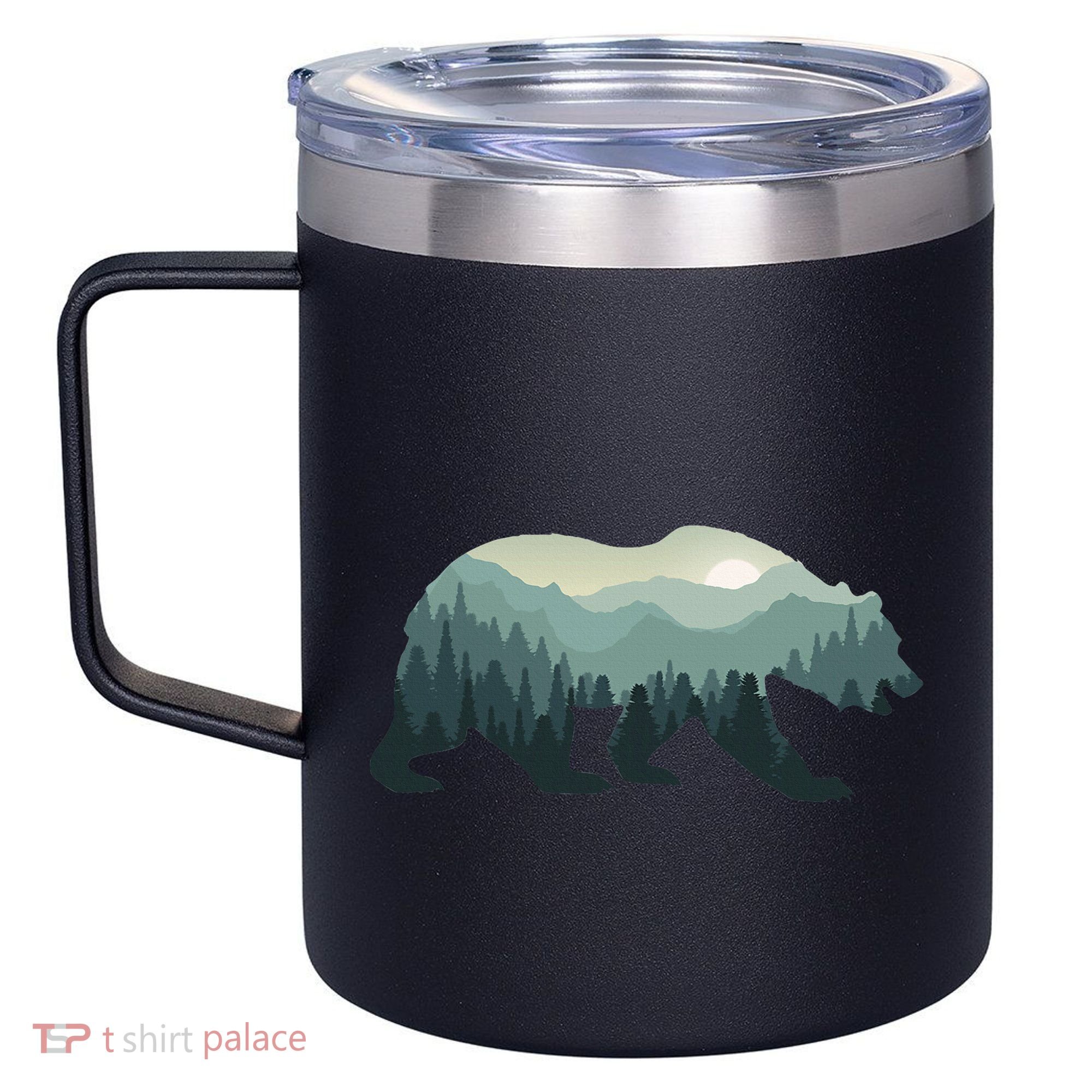 Misty Forest Bear Silhouette Wildlife Nature Lover 12oz Stainless Steel Coffee Mug