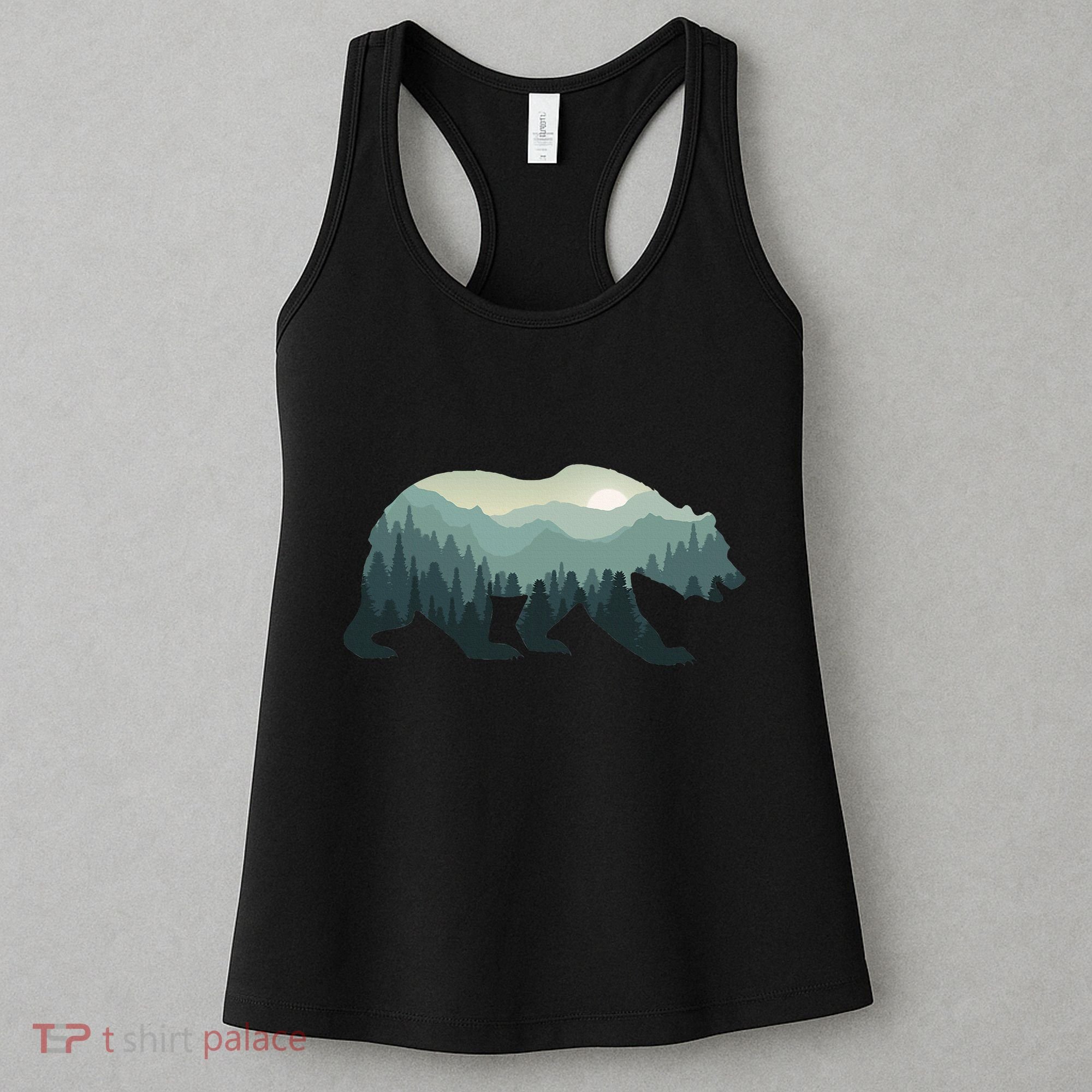 Misty Forest Bear Silhouette Wildlife Nature Lover Women's Tank Top