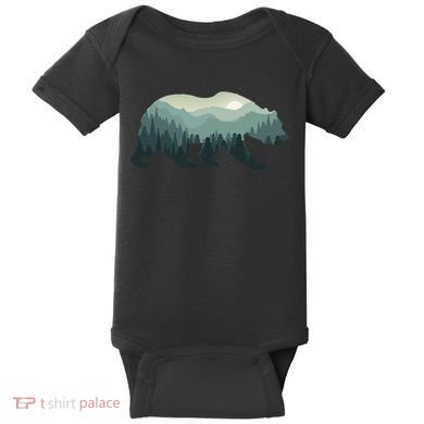 Misty Forest Bear Silhouette Wildlife Nature Lover Baby Bodysuit