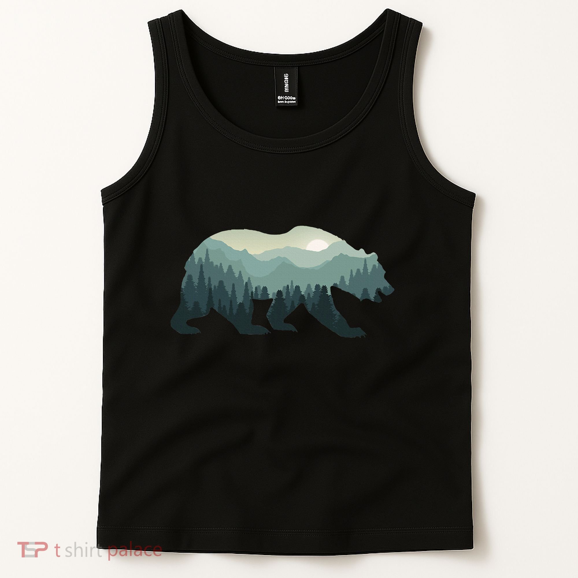 Misty Forest Bear Silhouette Wildlife Nature Lover Tank Top