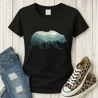 Misty Forest Bear Silhouette Wildlife Nature Lover Women's T-Shirt thumb 3