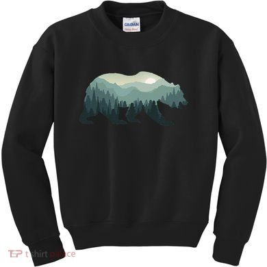 Misty Forest Bear Silhouette Wildlife Nature Lover Kids Sweatshirt