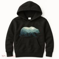 Misty Forest Bear Silhouette Wildlife Nature Lover Kids Hoodie thumb 0