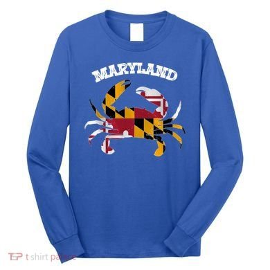 Maryland Flag Blue Crab State Gift Long Sleeve Shirt