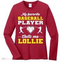 My Favorite Baseball Player Calls Me Lollie Mother's Day Women's Long Sleeve Shirt thumb 0