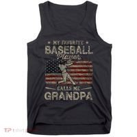 My Favorite Baseball Player Calls Me Grandpa FatherS Day Tank Top thumb 0