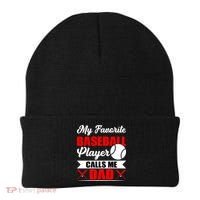 My Favorite Baseball Player Calls Me Dad Funny Baseball Dad Beanie thumb 0