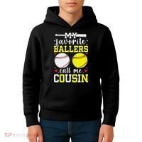 My Favorite Ballers Call Me Cousin Baseball Softball Cousin Kids Hoodie thumb 4